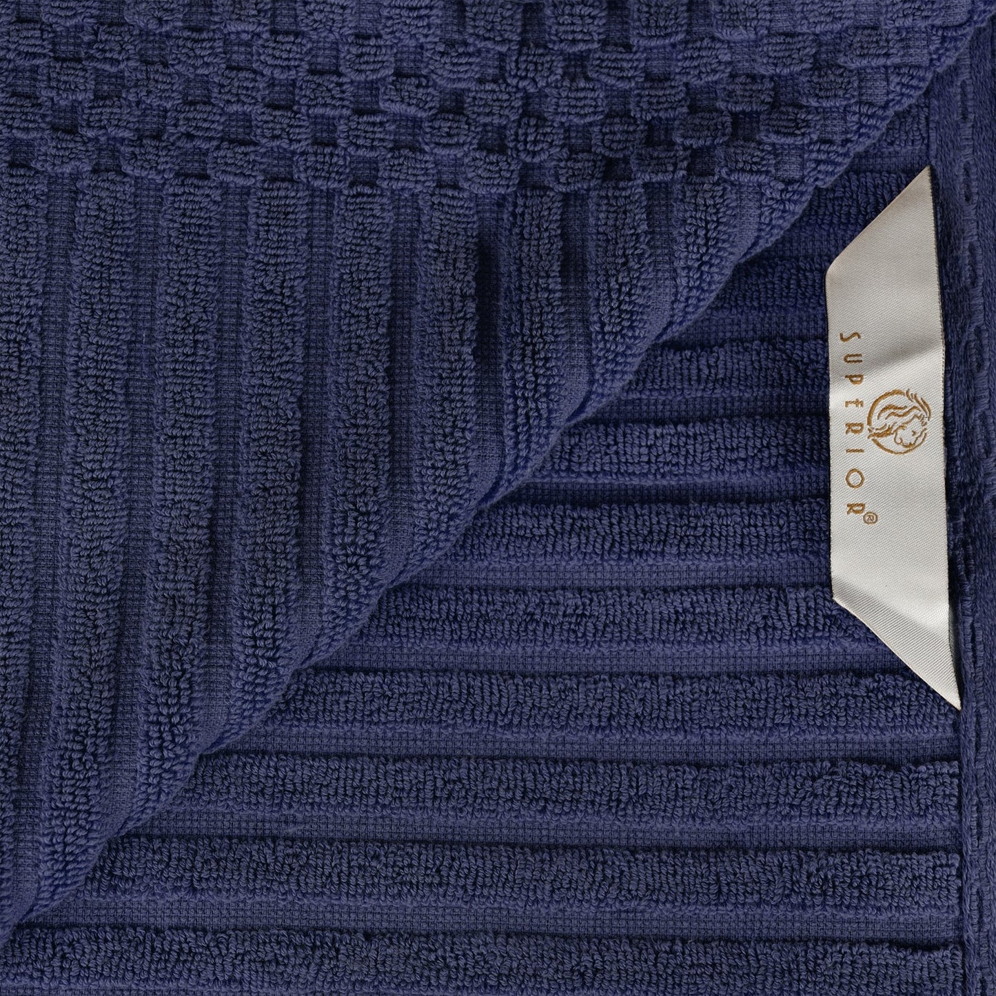 Superior Soho Ribbed Textured Cotton Ultra-Absorbent Bath Sheet & Bath Towel Set - Navy Blue