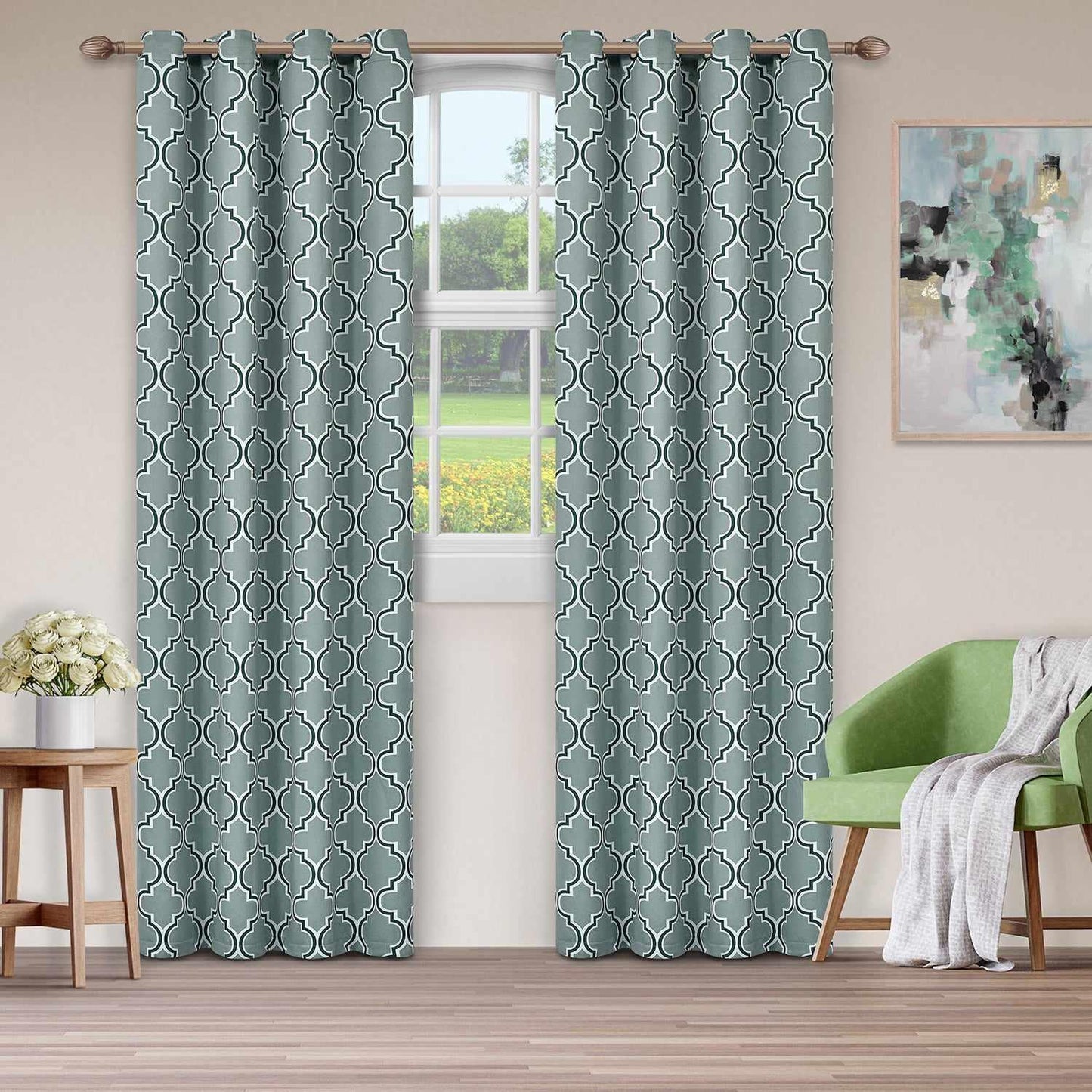 Blackout Modern Printed Bohemian Trellis Grommet Curtain Panel Set