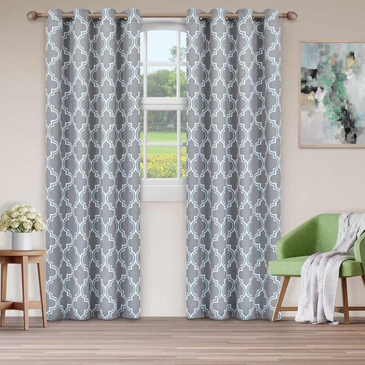 Blackout Modern Printed Bohemian Trellis Grommet Curtain Panel Set