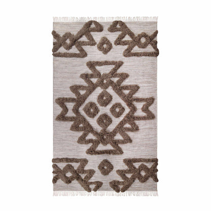 Bohemian Wool Geometric Medallion Fringe Indoor Area or Runner Rug