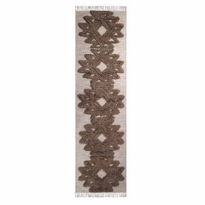 Bohemian Wool Geometric Medallion Fringe Indoor Area or Runner Rug