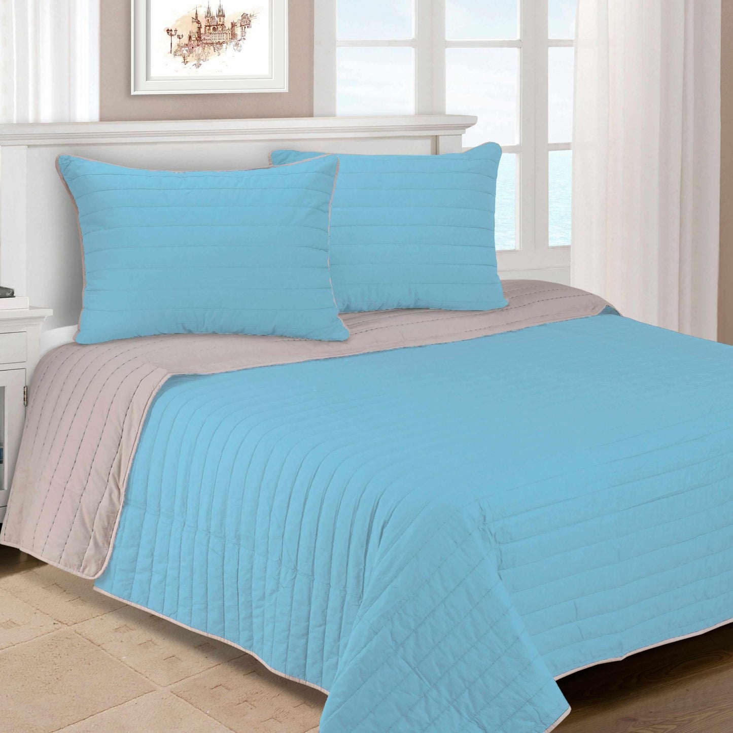 Brandon Solid Cotton Reversible Breathable Quilt and Sham Set