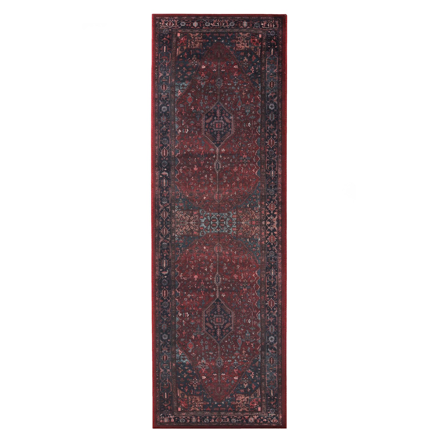 Cardinal Floral Medallion Machine Washable Indoor Area Rug or Runner