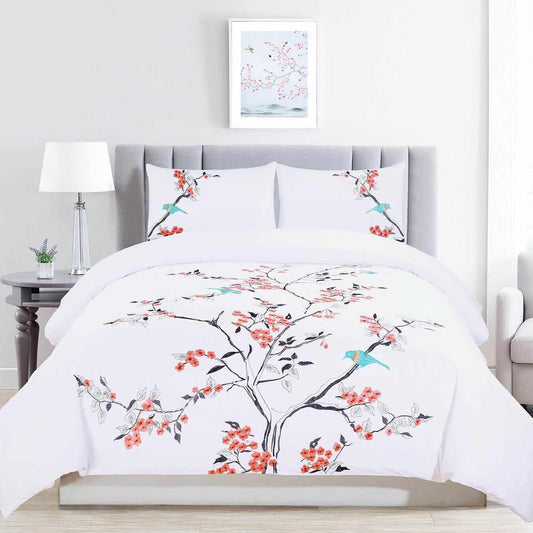 Cherry Garden Embroidered Cotton Duvet Cover Set