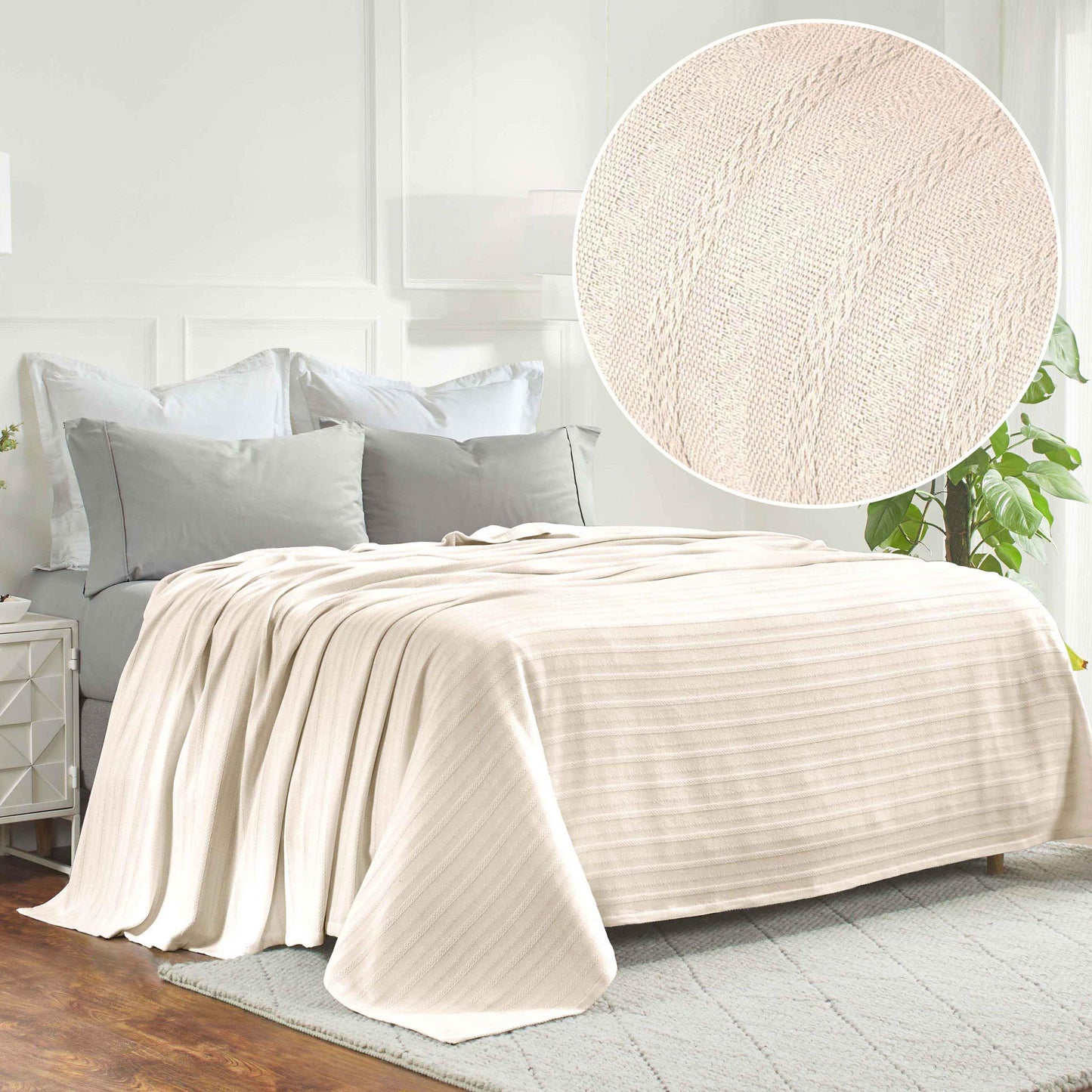 Clara Cotton Textured Jacquard Striped Lightweight Woven Blanket