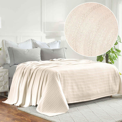 Clara Cotton Textured Jacquard Striped Lightweight Woven Blanket