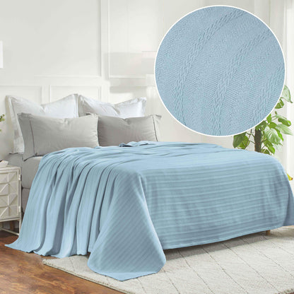 Clara Cotton Textured Jacquard Striped Lightweight Woven Blanket