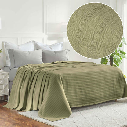 Clara Cotton Textured Jacquard Striped Lightweight Woven Blanket