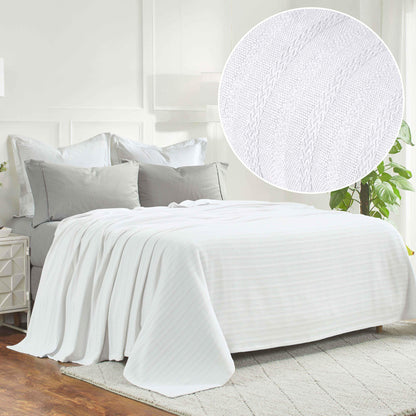Clara Cotton Textured Jacquard Striped Lightweight Woven Blanket