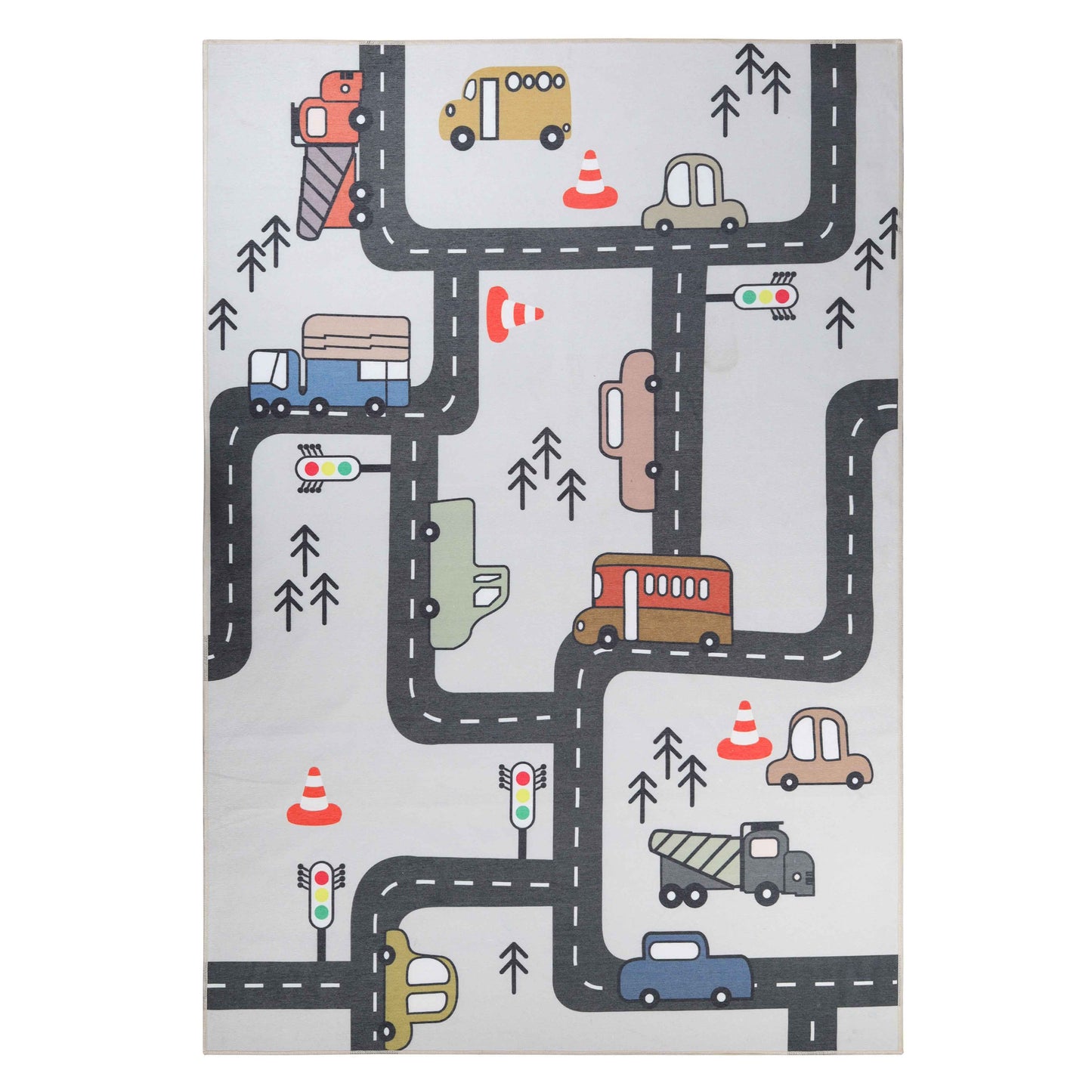 Construction Zone Non-Slip Kids Playroom  Washable Indoor Area Rug