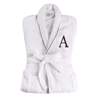 Cotton Embroidered  Fluffy Bathrobe Adult Unisex Bath Robe White