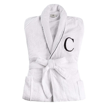 Cotton Embroidered  Fluffy Bathrobe Adult Unisex Bath Robe White