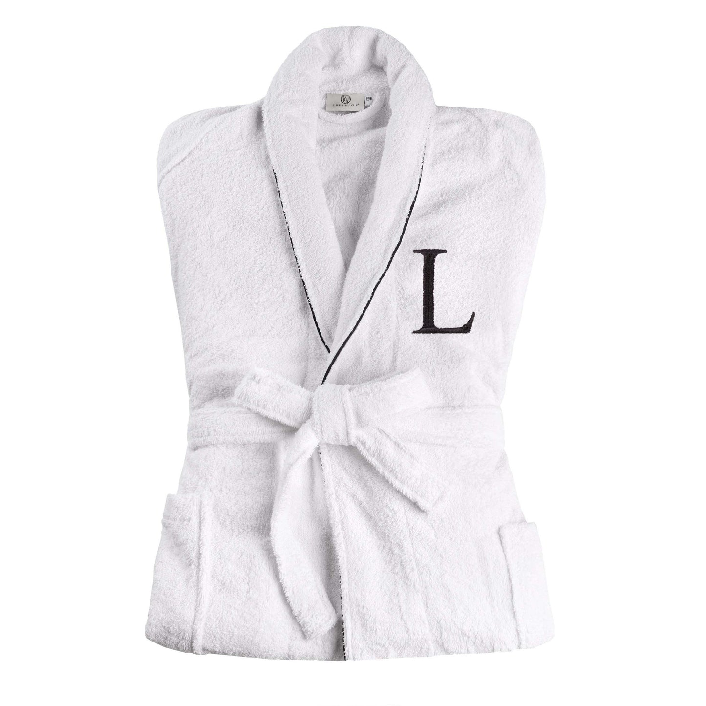 Cotton Embroidered  Fluffy Bathrobe Adult Unisex Bath Robe White