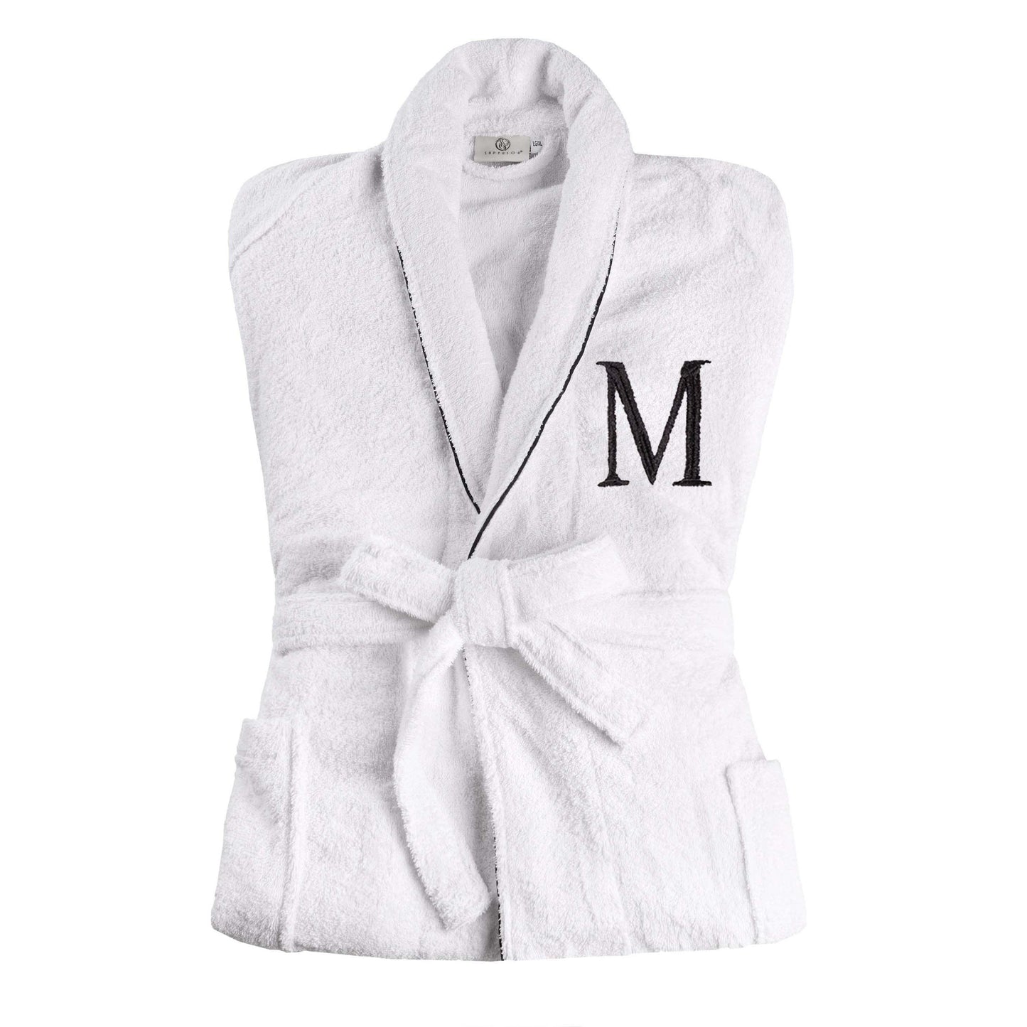 Cotton Embroidered  Fluffy Bathrobe Adult Unisex Bath Robe White