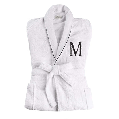Cotton Embroidered  Fluffy Bathrobe Adult Unisex Bath Robe White