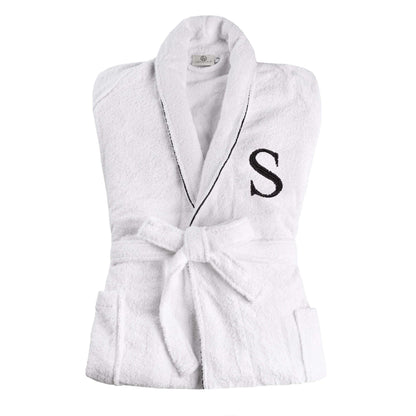 Cotton Embroidered  Fluffy Bathrobe Adult Unisex Bath Robe White