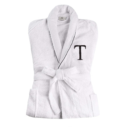 Cotton Embroidered  Fluffy Bathrobe Adult Unisex Bath Robe White