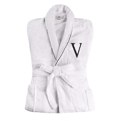 Cotton Embroidered  Fluffy Bathrobe Adult Unisex Bath Robe White