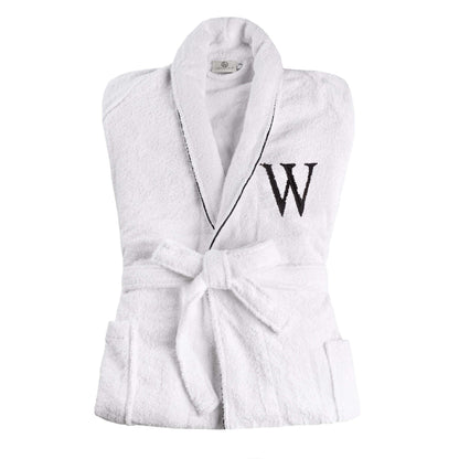 Cotton Embroidered  Fluffy Bathrobe Adult Unisex Bath Robe White