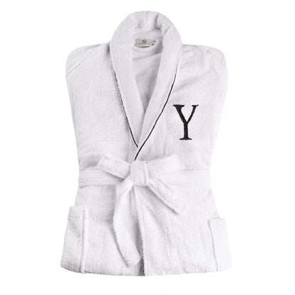 Cotton Embroidered  Fluffy Bathrobe Adult Unisex Bath Robe White