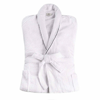 Cotton Embroidered  Fluffy Bathrobe Adult Unisex Bath Robe White