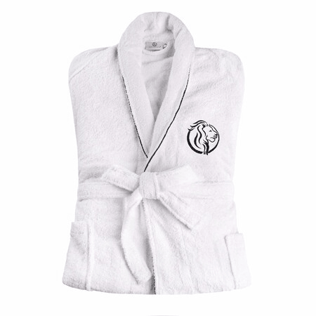 Cotton Embroidered  Fluffy Bathrobe Adult Unisex Bath Robe White