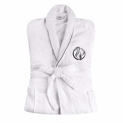 Cotton Embroidered  Fluffy Bathrobe Adult Unisex Bath Robe White