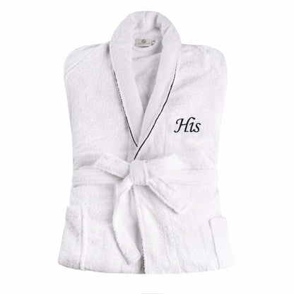 Cotton Embroidered  Fluffy Bathrobe Adult Unisex Bath Robe White