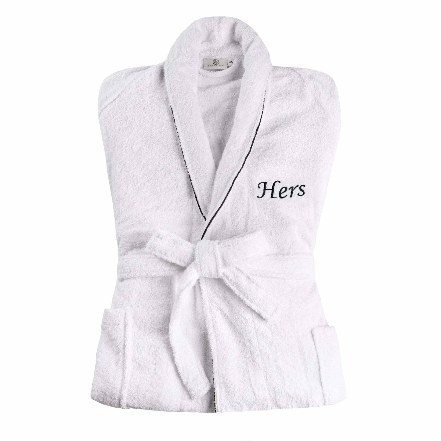 Cotton Embroidered  Fluffy Bathrobe Adult Unisex Bath Robe White