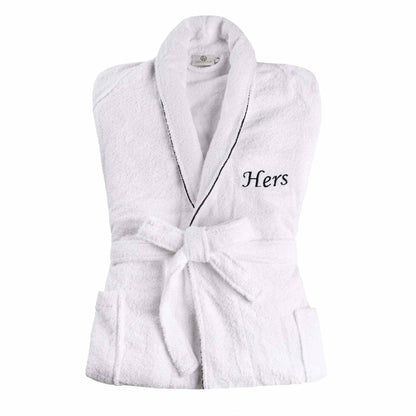 Cotton Embroidered  Fluffy Bathrobe Adult Unisex Bath Robe White