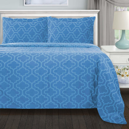 Cotton Flannel Solid Trellis Duvet Cover Set with Button Closure