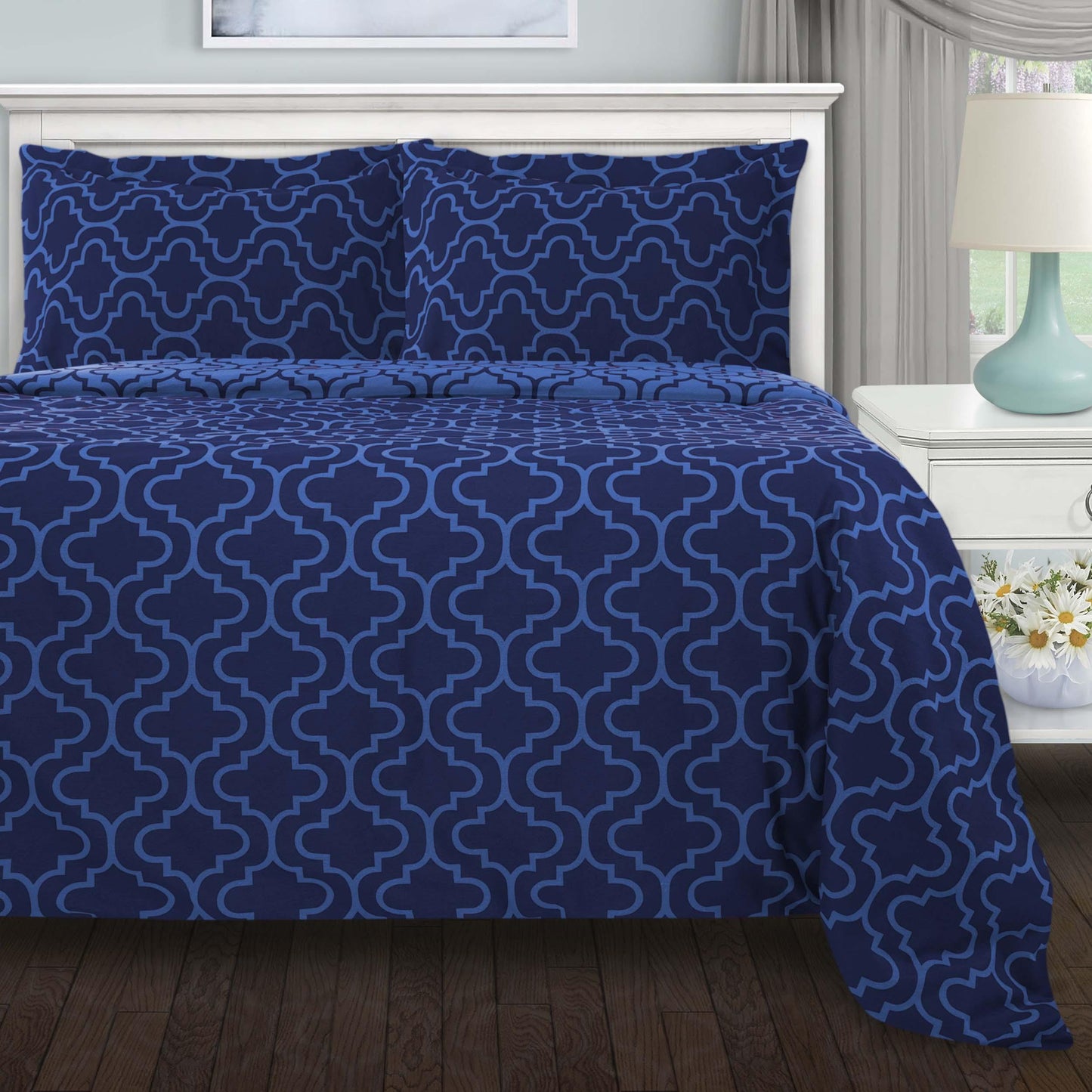 Cotton Flannel Solid Trellis Duvet Cover Set with Button Closure