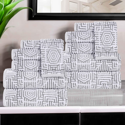 Cotton Modern Geometric Jacquard Plush Absorbent 12 Piece Towel Set