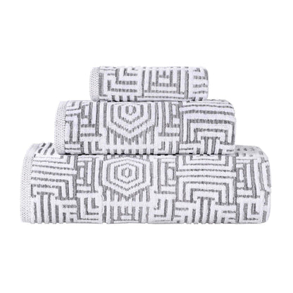 Cotton Modern Geometric Jacquard Plush Absorbent 3-Piece Towel Set