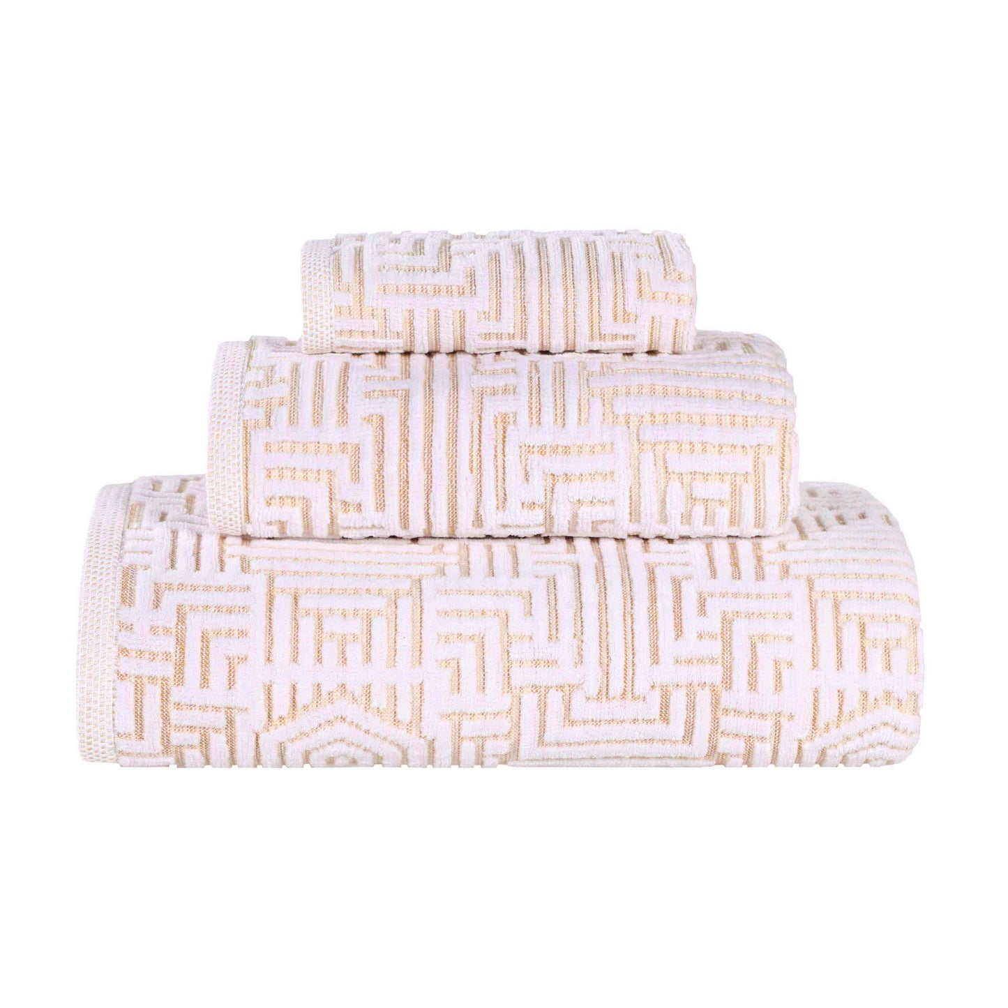 Cotton Modern Geometric Jacquard Plush Absorbent 3-Piece Towel Set