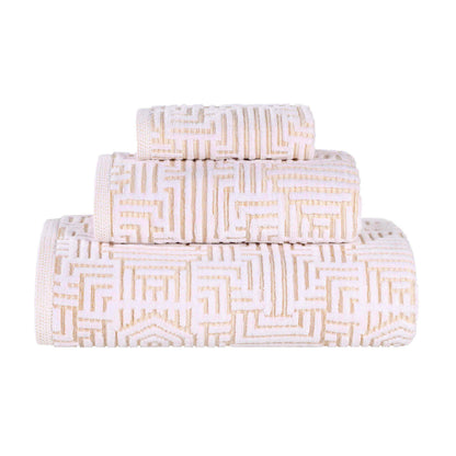 Cotton Modern Geometric Jacquard Plush Absorbent 3-Piece Towel Set