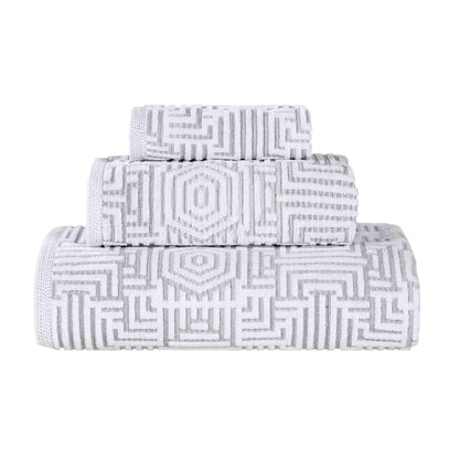 Cotton Modern Geometric Jacquard Plush Absorbent 3-Piece Towel Set