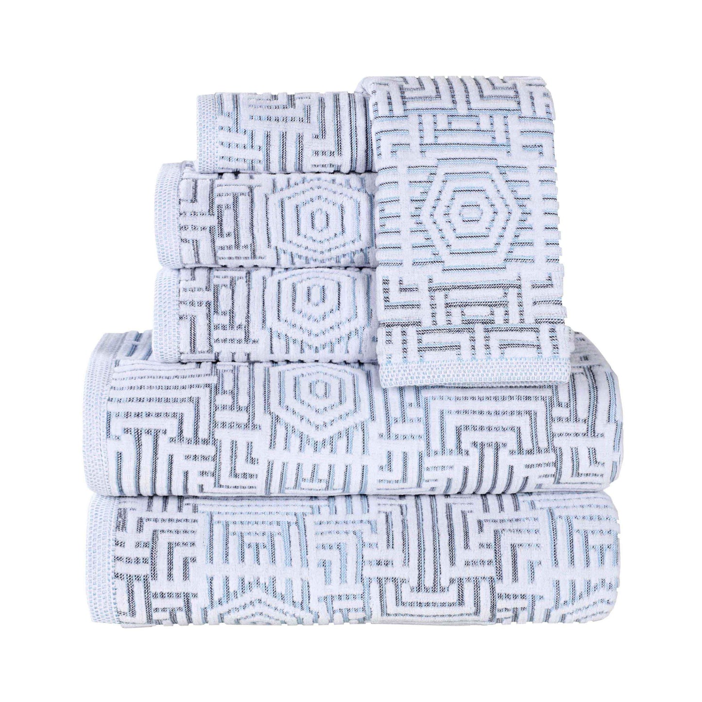 Cotton Modern Geometric Jacquard Plush Absorbent 6 Piece Towel Set