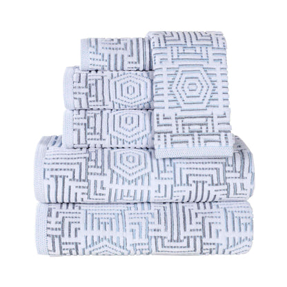 Cotton Modern Geometric Jacquard Plush Absorbent 6 Piece Towel Set