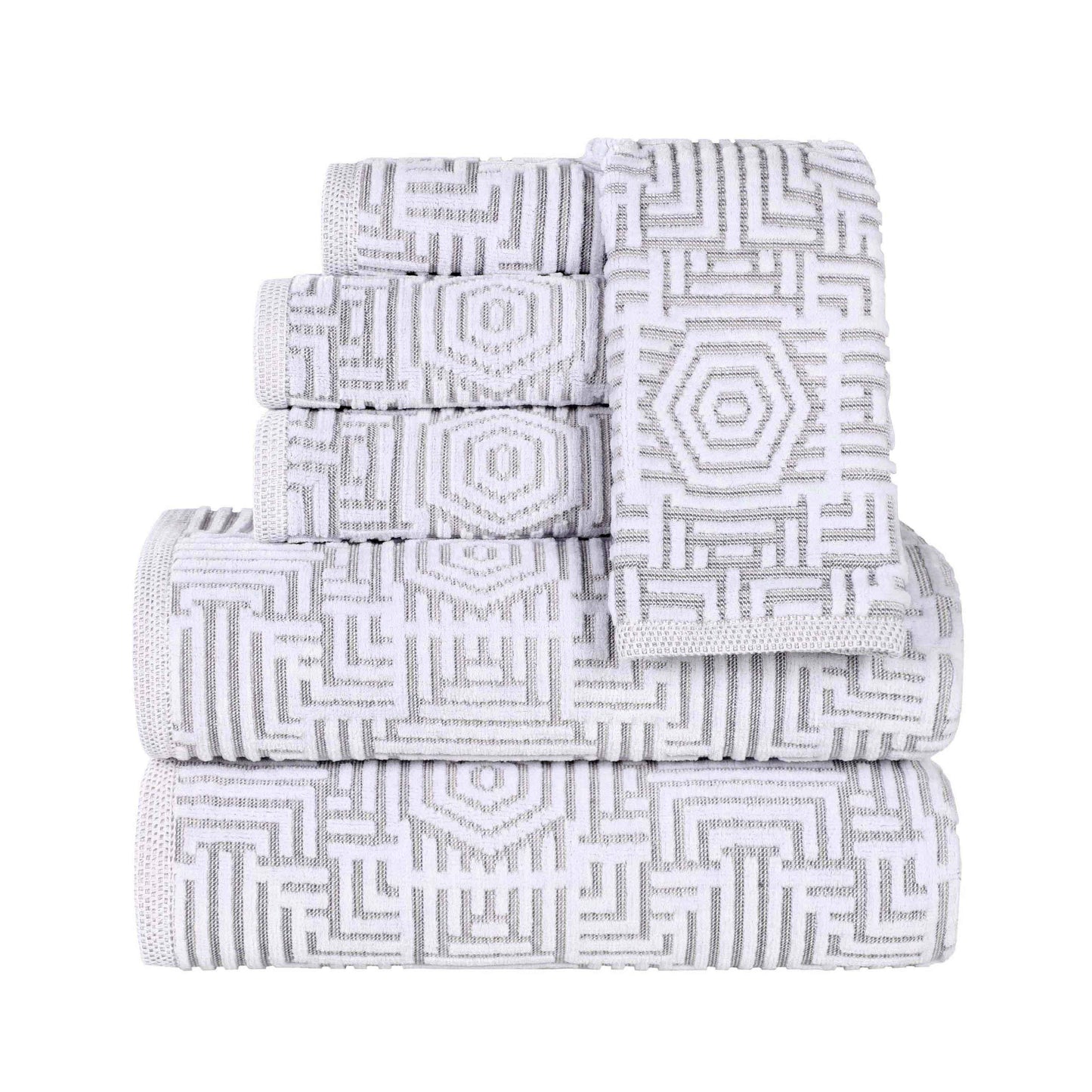 Cotton Modern Geometric Jacquard Plush Absorbent 6 Piece Towel Set