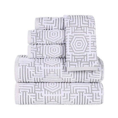 Cotton Modern Geometric Jacquard Plush Absorbent 6 Piece Towel Set
