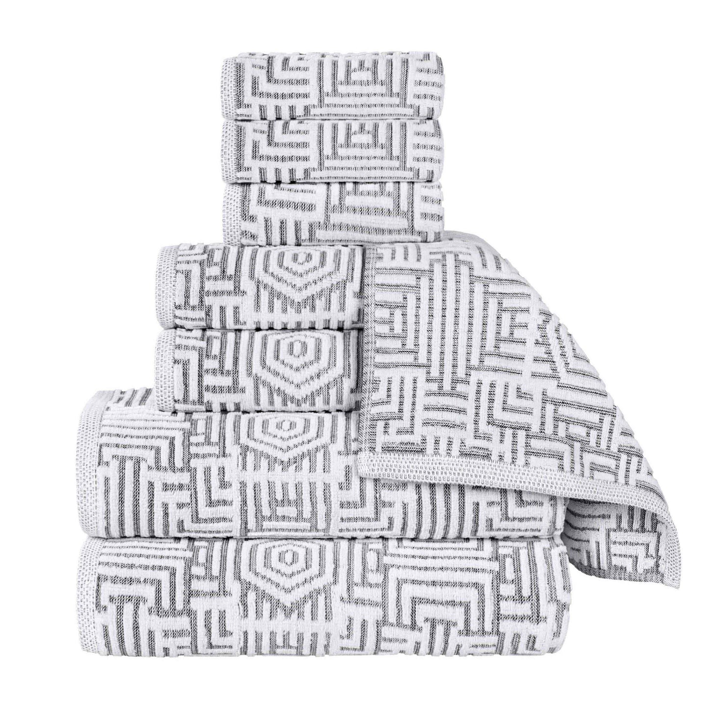 Cotton Modern Geometric Jacquard Plush Absorbent 8 Piece Towel Set