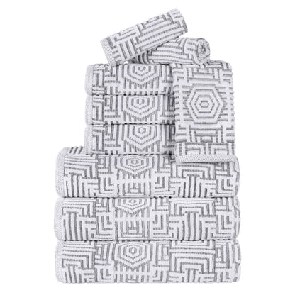 Cotton Modern Geometric Jacquard Plush Absorbent 9 Piece Towel Set