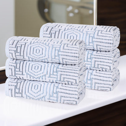 Cotton Modern Geometric Jacquard Plush Absorbent Hand Towel Set of 6