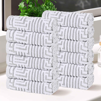 Cotton Modern Geometric Jacquard Plush Face Towel Washcloth Set of 12