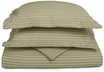Superior Cotton and Polyester Blend Bahama Stripe Duvet Cover Set - Sage
