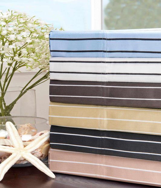  Superior Cotton and Polyester Blend Bahama Stripe Duvet Cover Set - Light Blue