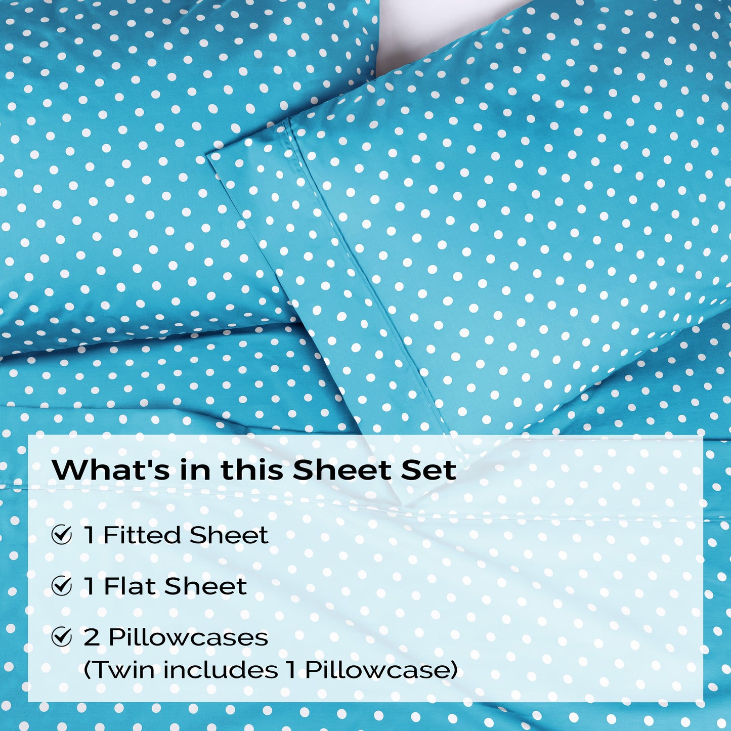 600 Thread Count Cotton Blend Polka Dot Luxury Deep Pocket Retro Bed Sheet Set - Aqua