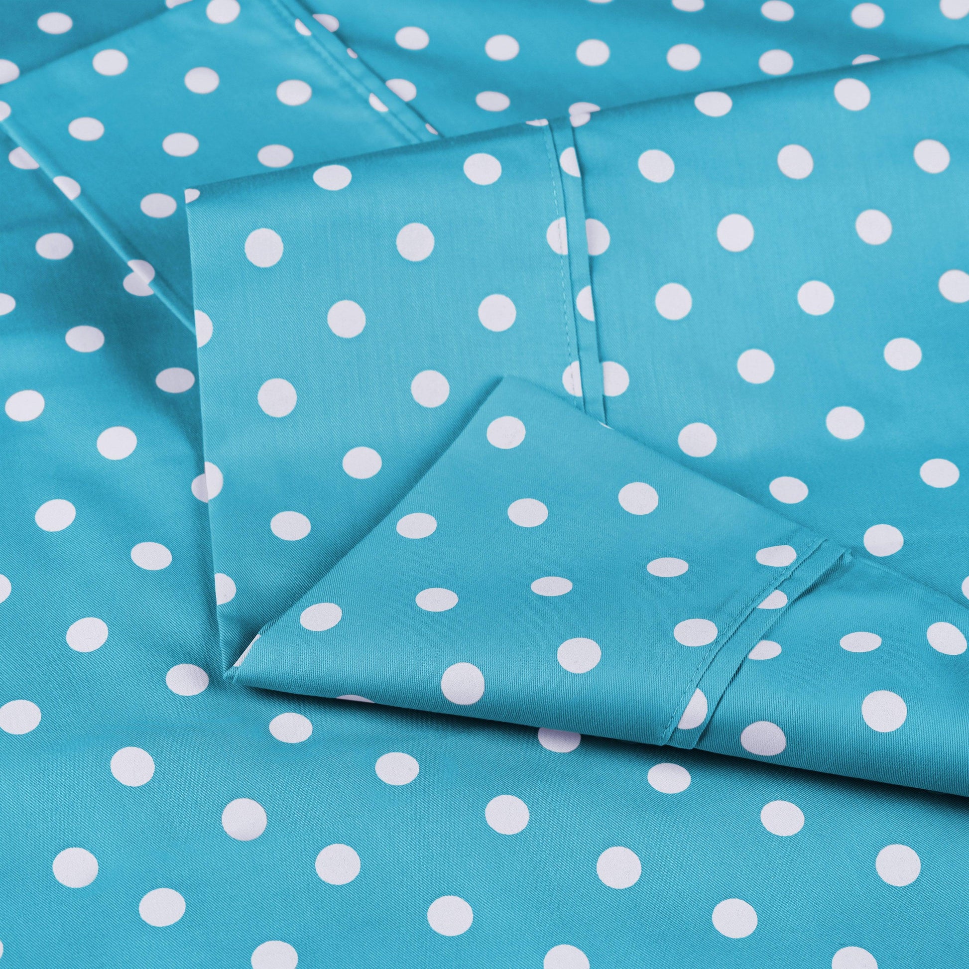 600 Thread Count Cotton Blend Polka Dot Luxury Deep Pocket Retro Bed Sheet Set - Aqua