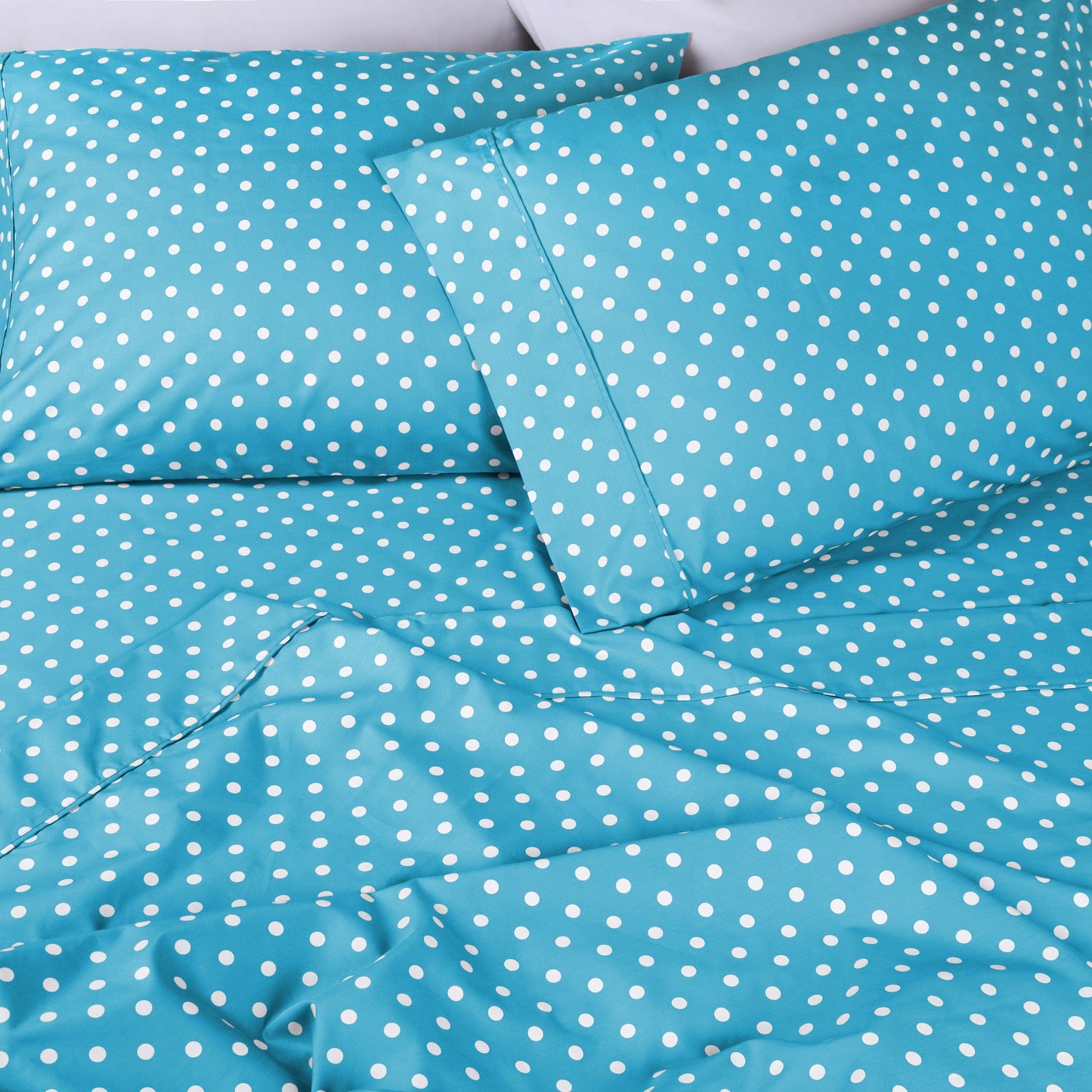 600 Thread Count Cotton Blend Polka Dot Luxury Deep Pocket Retro Bed Sheet Set - Aqua